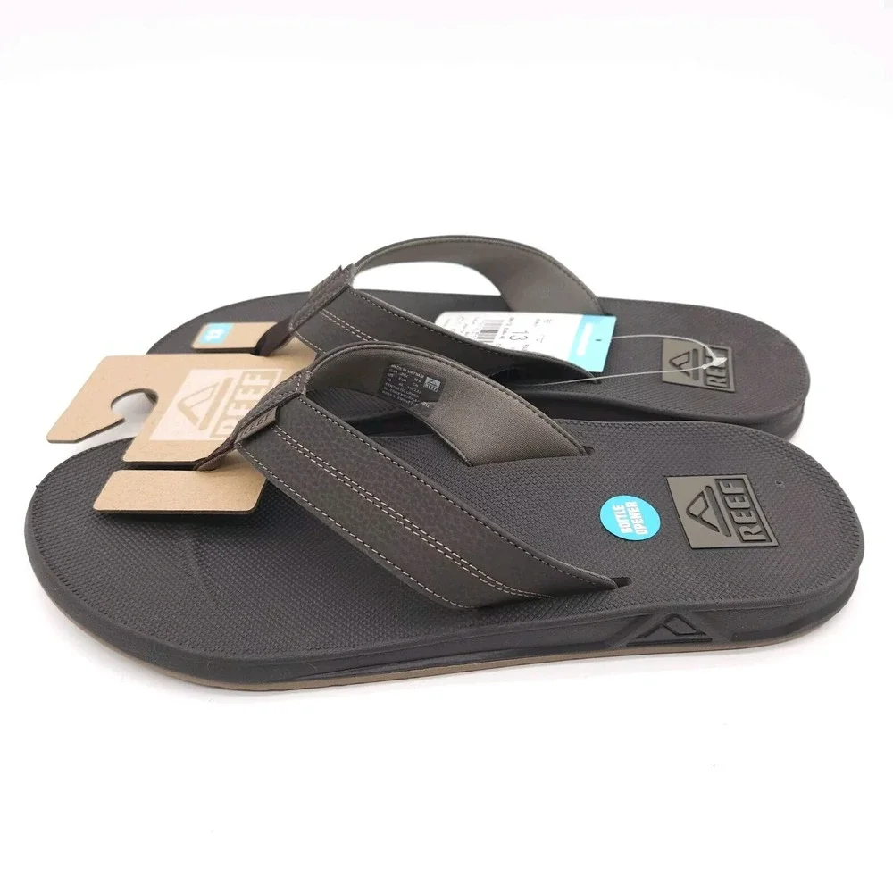 Reef‎ (Mens Size 13) Element TQT Thong Flip Flops Sandal Brown Bottle Opener New